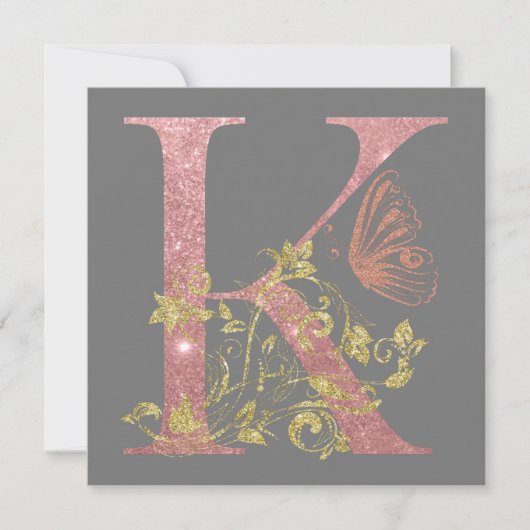 Fancy roze glitter Letter K Notitiekaartje (Voorkant)