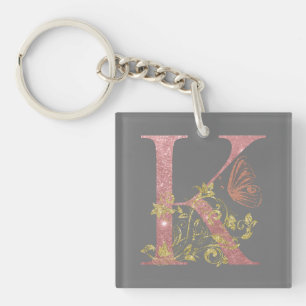 Fancy roze glitter Letter K Sleutelhanger