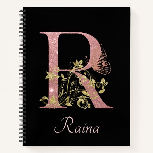 Fancy roze Glitter Letter R Bullet Journal Notitieboek (Voorkant)