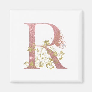 Fancy roze glitter letter R Magneet