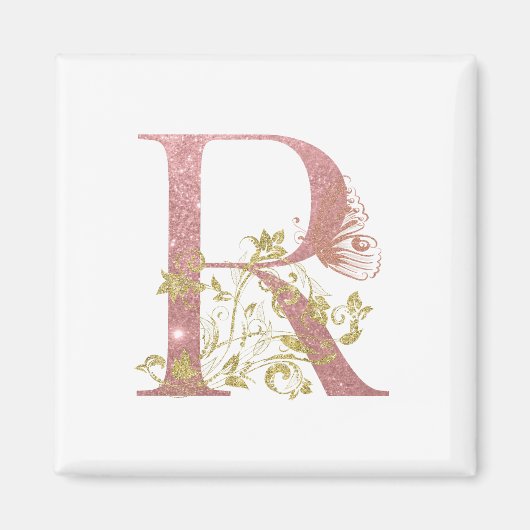 Fancy roze glitter letter R Magneet (Voorkant)