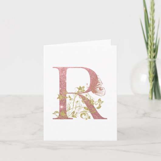 Fancy roze glitter letter R Notitiekaartje (Voorkant)