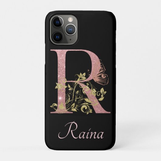 Fancy roze glitter Letter R Persoonlijk Case-Mate iPhone Case (Achterkant)