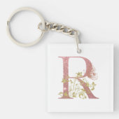 Fancy roze glitter letter R Sleutelhanger (voorkant)