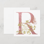 Fancy roze Glitter Letter R Square Flat Kaart (Voorkant / Achterkant)