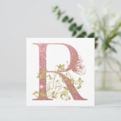 Fancy roze Glitter Letter R Square Flat Kaart (Staand voorkant)