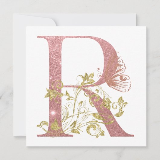 Fancy roze Glitter Letter R Square Flat Kaart (Voorkant)