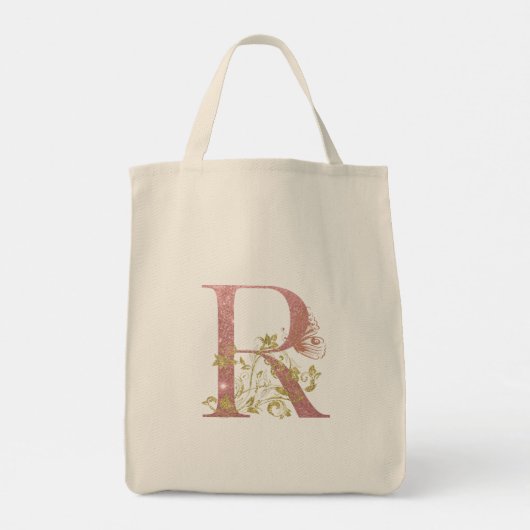 Fancy roze glitter letter R Tote Bag (Achterkant)