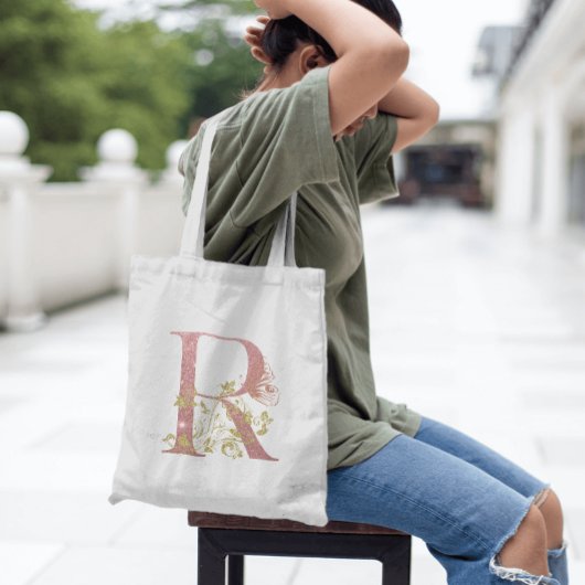 Fancy roze glitter letter R Tote Bag