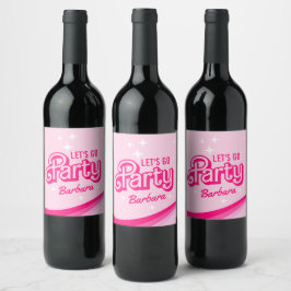 Fancy Roze Glitter Party Aangepaste Naam Wijn Etiket