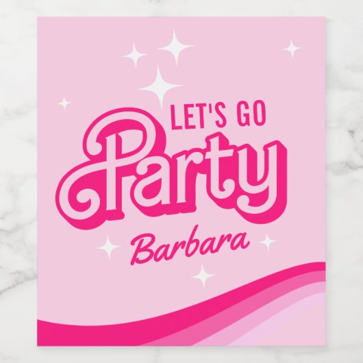 Fancy Roze Glitter Party Aangepaste Naam Wijn Etiket (Enkel label)