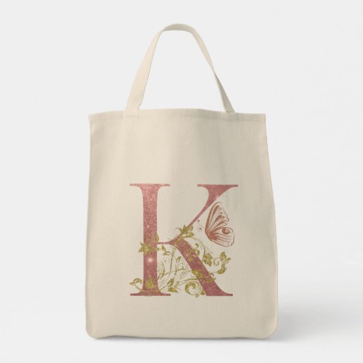 Fancy roze glitters letter K Tote Bag (Achterkant)