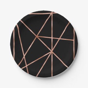 Fancy Roze Goud en Zwarte Geometrische Patroon Papieren Bordje