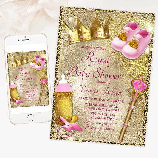 Fancy Roze Gouden Baby Shower Kaart