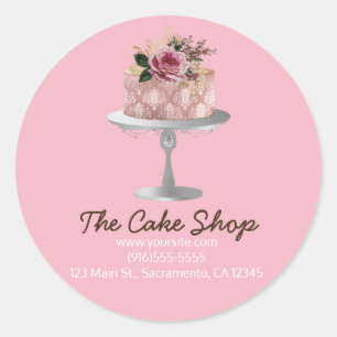 Fancy Roze Gouden Bloem Cake Bakkerij Sticker Labe