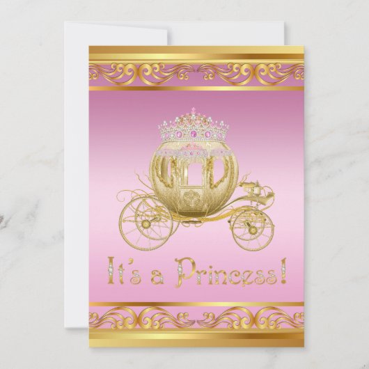 Fancy roze gouden prinses babyshower uitnodigingen (Voorkant)