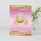 Fancy roze gouden prinses babyshower uitnodigingen (Staand voorkant)