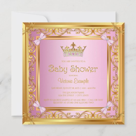 Fancy roze goudprinses Baby shower Uitnodiging (Achterkant)