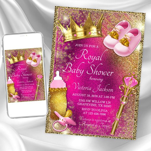Fancy roze goudprinses Baby shower Uitnodiging