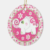 Fancy Roze Groene Olifant en Bloemen Ornament (Links)