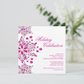 Fancy roze juwelen Snowflakes Holiday Party Kaart (Staand voorkant)