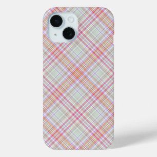 Fancy Roze 'n Groen Geometrisch Plaid iPhone 15 Case