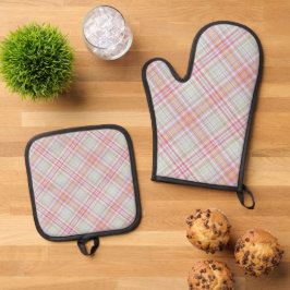 Fancy Roze 'n Groen Geometrisch Plaid Ovenwant & Pannenlap Set