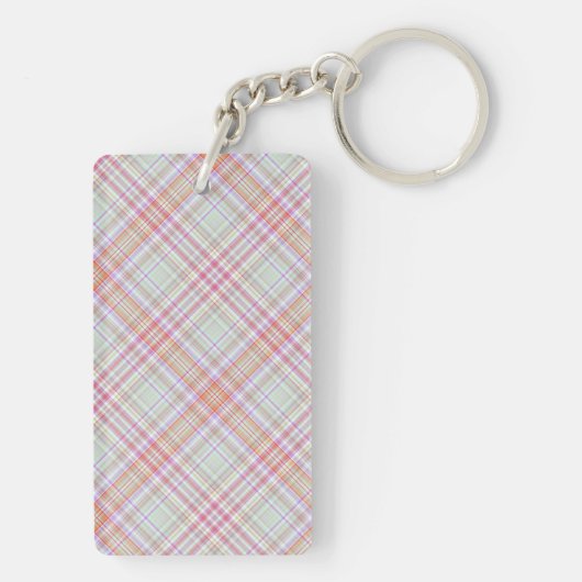 Fancy Roze 'n Groen Geometrisch Plaid Sleutelhanger (achterkant)