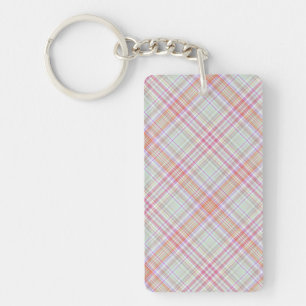 Fancy Roze 'n Groen Geometrisch Plaid Sleutelhanger