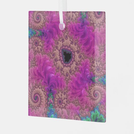 Fancy Roze Ostrich Feathers Fractal Abstracte Art Glas Ornament (Voorkant links)