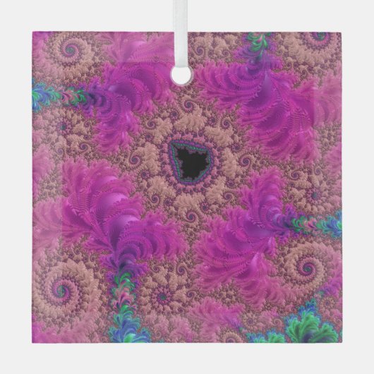 Fancy Roze Ostrich Feathers Fractal Abstracte Art Glas Ornament (Voorkant)