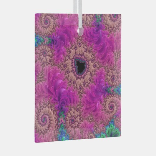 Fancy Roze Ostrich Feathers Fractal Abstracte Art Glas Ornament (Voorkant Rechts)
