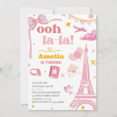 Fancy Roze Parijs Eiffeltoren Uitnodiging Gingham (Voorkant)