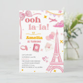 Fancy Roze Parijs Eiffeltoren Uitnodiging Gingham (Staand voorkant)