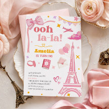 Fancy Roze Parijs Eiffeltoren Uitnodiging Gingham