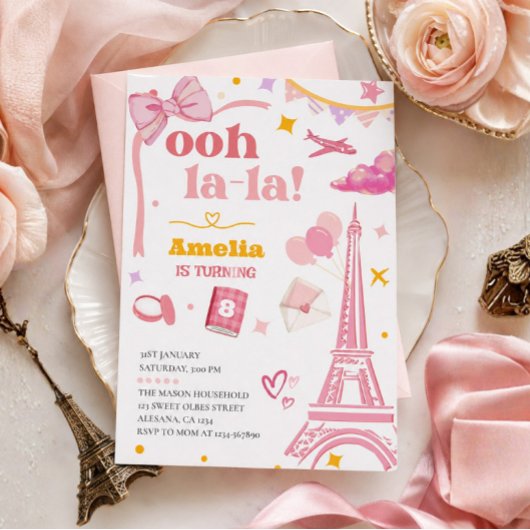 Fancy Roze Parijs Eiffeltoren Uitnodiging Gingham
