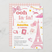 Fancy roze Paris Eiffeltoren Uitnodiging Gingham (Voorkant / Achterkant)