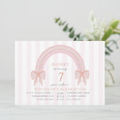 Fancy Roze Regenboog Boog Meisjes Verjaardagsfeest Kaart (Staand voorkant)