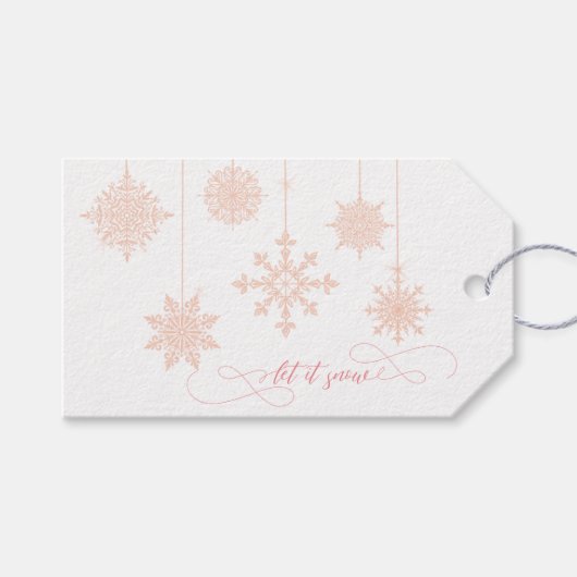 Fancy roze Snowflakes Holiday Gift Label Cadeaulabel (Voorkant (Horizontaal))