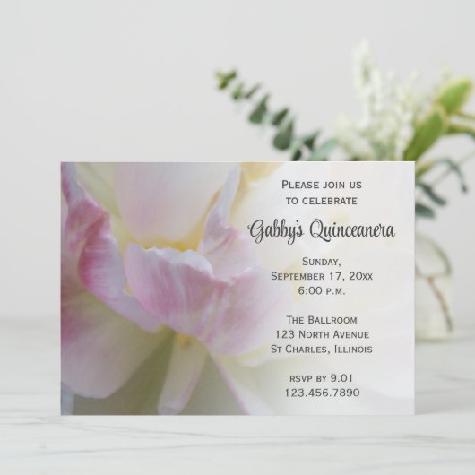 Fancy roze Tulip Quinceanera Uitnodiging (Staand voorkant)