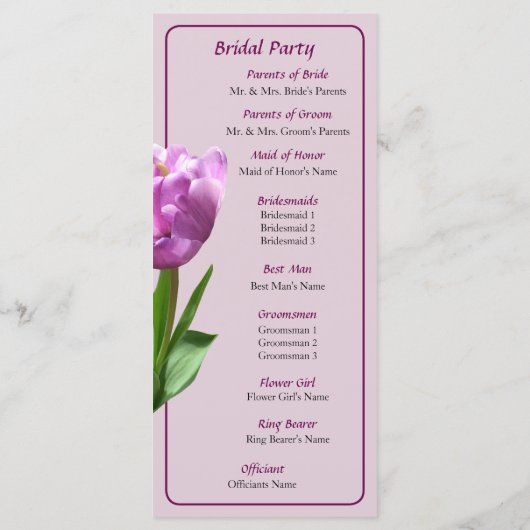 Fancy-roze tulpweddenschap programmakaart (Achterkant)