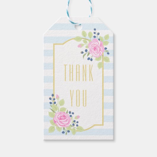 Fancy Rozen Blauwbes Dank je Labels cadeau Cadeaulabel (Voorkant)
