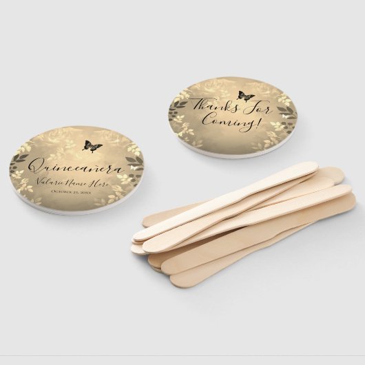 Fancy Rozen Quinceanera Gold Favor Bag Handwaaier (Niet-gemonteerd)