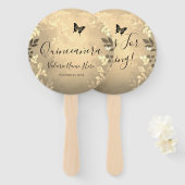 Fancy Rozen Quinceanera Gold Favor Bag Handwaaier (Voorkant en achterkant)