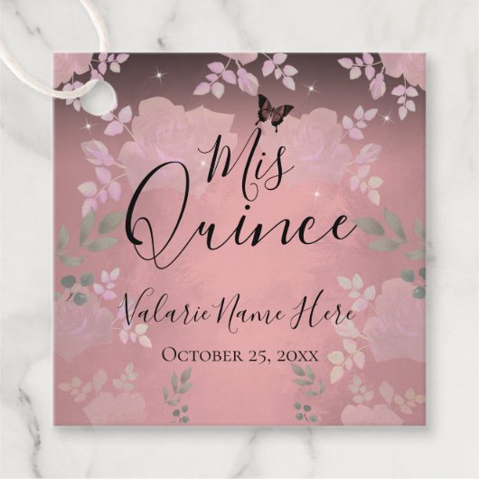 Fancy Rozen Quinceanera Pink Bedankjes Labels (Voorkant)