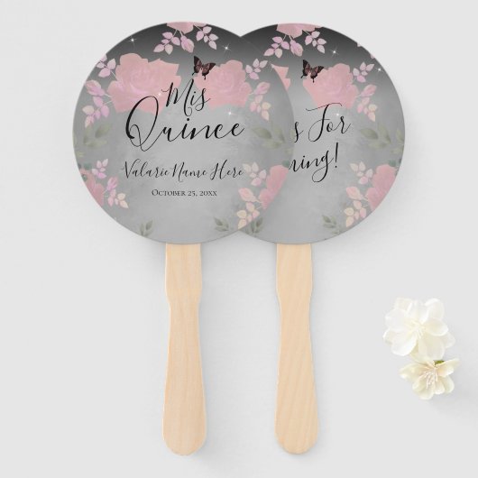 Fancy Rozen Quinceanera Pink Hand Fan Handwaaier (Voorkant en achterkant)