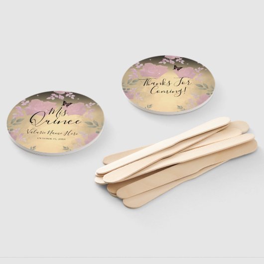 Fancy Rozen Quinceanera Pink Hand Fan Handwaaier (Niet-gemonteerd)