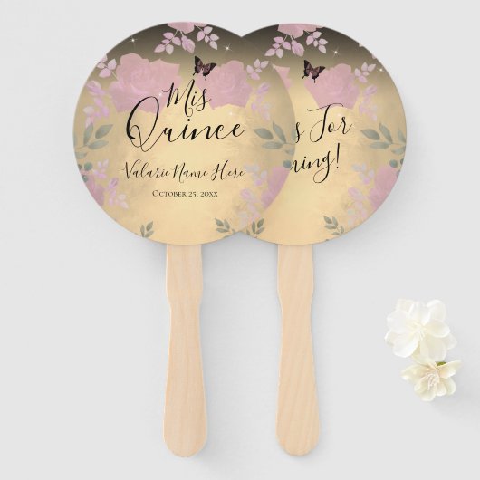 Fancy Rozen Quinceanera Pink Hand Fan Handwaaier (Voorkant en achterkant)