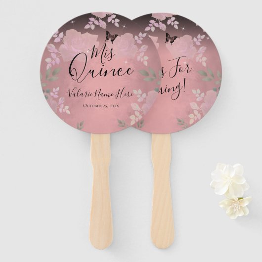 Fancy Rozen Quinceanera Pink Handwaaier (Voorkant en achterkant)