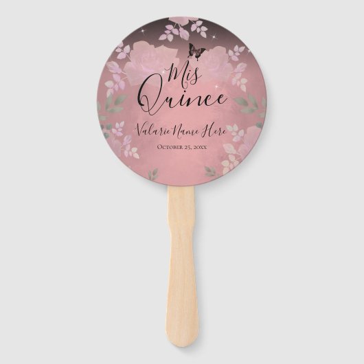 Fancy Rozen Quinceanera Pink Handwaaier (Voorkant)
